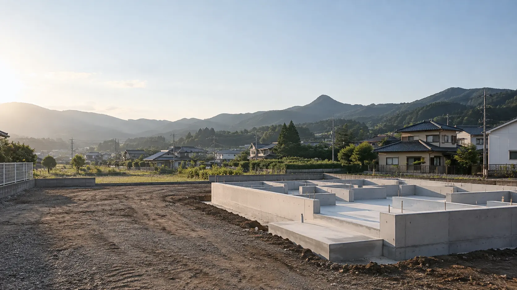 住宅基礎と山並みのイメージ